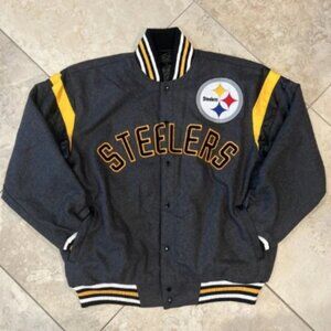 Pittsburgh Steelers Varsity Jacket Men's 2XL Grey Black Yellow NFL Reversable